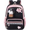 Amythe Zaino Scuola Elementare Bambina, Zaino Ragazza Traspirante e Comodo | dalla Prima alla Quinta Elementari, Zaini per la Scuola alla Moda con Striscia Riflettente, 22L, Nero Rosa