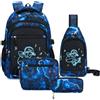 Amythe Zaino Ragazzi Scuola Elementare e Media 4 Pezzi, Luminescente | Set Completo con Borsa Petto, Borza Pranzo & Astuccio, Zaino Adolescenti Grande Leggero Idrorepellente Blu, Scuola & Viaggi