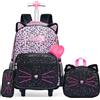 HTgroce Trolley Zaino con ruote, astuccio, borsa per il pranzo, 3 in 1, facile da arrotolare, per ragazze, borse per la scuola