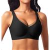 Ganado Reggiseno da donna senza cuciture, senza ferretto, in pizzo, con scollo a V, senza ferretto, morbido e confortevole, con prolunga aggiuntiva, reggiseno morbido, Nero , XL