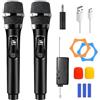 PORFOYO Microfono senza fili, microfono karaoke, doppio microfono senza fili, microfono wireless ricaricabile, per cantare karaoke, matrimonio, dj, festa, discorso, chiesa, lezioni