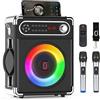 JAUYXIAN JAYUXIAN Karaoke con 2 Microfoni, Bluetooth 5.0 Cassa Karaoke con 2 Microfoni per Feste all'Aperto e al Chiuso, Portatile Karaoke Professionale Completo Supporta USB/AUX/TF/REC/TWS