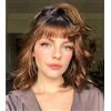 DaiMer Heat Resistant Synthetic Bob Wig with Bangs Short Wavy Curly Fiber Bob Wigs Shoulder Length Black Mixed Brown Color Realistic for Women None Lace 16 inch