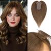 Benehair Toupet Capelli Donna Veri con Clip 8x11cm Air Frangia Clip Capelli Veri Fatto a Mano 25cm Extension Clip Capelli Naturali con Frangia, 20g Marrone Medio #04