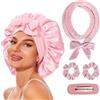 BSITSSS 5 Pezzi Ferro Arricciacapelli Senza Calore con Cuffia Capelli Seta, Rosa Cuffia Seta Capelli Notte con Fascia Morbida Bigodini DIY Kit per Styling Capellis Medi Lunghi Dormire