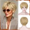 Sofeiyan Parrucca Corta Taglio Pixie,Parrucche da Donna Resistenti al Calore e Naturali con Frangia,Parrucca in Capelli Sintetici Bionda da 23 cm,Uso Quotidiano e le Feste
