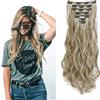 Gairyan Extension Capelli Clip 7 Pezzi Set Clip in Hair Extensions Ondulati Posticci per Capelli Finti Extension con Clip Naturali Sintetici Parrucchino Lungo Ricci Mossi 50cm, Marrone dorato & Biondo