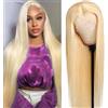 CLASSINE Blonde Human Hair Wig Parrucca Donna Capelli Veri Biondi Remy Umani Capelli #613 Biondo Straight 13x4 Blonde Lace Front Wig Free Part Glueless Wig Brazilian Parrucche Biondo For Women (18 Pollici)