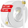 ikbc Cavo Ethernet 25 metri, Cat 7 Cavo LAN 25m Schermato Piatto RJ45 Cavo di Rete, Cavo Internet Alta Velocità 10Gbps 600MHz FTP, Bianco Esterno Interno Gigabit Cavo Patch per Router Switch PC (25 Clips)