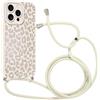 Coalbooliy Custodia con Cordino per iPhone 15 Pro Max 6,7, Aesthetic Leopard Leopardata Modello Morbido Silicone Bianco Cover Laccio Collana Antiurto Bumper Protettivo Case Cellulare Ragazze, 03