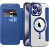 IMEIKONST Cover Magnetica per iPhone 15 Pro Max con Scomparto per Carte, [Compatibile con MagSafe] [Blocco RFID] Custodia Portafoglio Trasparente Case per iPhone 15 Pro Max. Blu Scuro JDCX