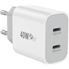 KAIMENGLONG Caricatore USB C, 20W 2 porte alimentatore USB-C PD 3.0 Charger, caricabatterie rapido adattatore USBC spina di ricarica connettore di rete per iPhone 17 16 15 14 Pro Max 13 12 11 SE 8 7 6, Samsung