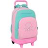 safta BENETTON DOLCE - Zaino grande con ruote, compatto, rimovibile, ideale per bambini di diverse età, comodo e versatile, qualità e resistenza, 33 x 22 x 45 cm