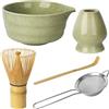 ACOMTUO 5 Pezzi Set Matcha, Ciotola Matcha, Supporto per Whiska, Matcha Spoon, Strainer, Frusta Matcha, Set Tradizionale Giapponese, Accessori Cerimonia Tè Matcha, per l'UfficioLa, la Sala da Tè