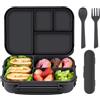 Amathley Porta Pranzo Bambini,Bento Box,Lunch Box,1200ML-4 Scomparti Porta Pranzo Ermetico con Posate Pcatola Per Salse,Sicuro Per Microonde,Lavastoviglie e Congelatore,Privo Di BPA (Grigio scuro)