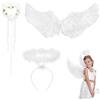 CANRNYACBZ Ali d'angelo, bianco, 60 x 35 cm, costume da angelo con alone e bacchetta magica, ali di piuma, angelo bianco, costume da angelo da donna, per Halloween, carnevale, cosplay, feste, cosplay