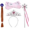 Amacoam Costume da principessa, 4 pezzi, travestimento da principessa di ghiaccio, per ragazze, accessori con guanti, corona, bacchetta magica, per capelli, treccia, per compleanni, cosplay