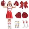 Bocguy Costume da cheerleader per bambini, costume da cheerleader da donna, costume da cheerleading, vestito da cheerleader, con calze e pompon e fiocchi e adesivi arcobaleno, per carnevale, Halloween (110