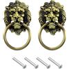 QUARKZMAN 2pz Pomelli Testa di Leone, 3,54 x 2 Lega di Zinco Pomello Testa di Leone Vintage Maniglia Porta Decorativa Ring Pomello per Cancello Armadi Cassetti, Bronzo