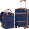 COOLIFE Ryanair Valigia Bagaglio a mano,Set di Valigie,Trolley,Valigia da cabina 55×35×20 e zaino da imbarco 20L(40×25×20cm) Chiusura a combinazione laterale con TSA (Blu Marrone, 55×35×20 -Set 2pzs)