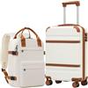 COOLIFE Ryanair Valigia Bagaglio a mano,Set di Valigie,Trolley,Valigia da cabina 55×35×20 e zaino da imbarco 20L(40×25×20cm)Chiusura a combinazione laterale con TSA(Bianco Marrone, 55×35×20 -Set 2pzs)