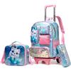HTgroce Zaino Scuola Trolley Elementare Carrello Zaino Scuola，Trolley Scuola con Borsa per il Pranzo & Penna Astuccio H42xL30xH10cm