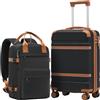 COOLIFE Ryanair Valigia Bagaglio a mano,Set di Valigie,Trolley,Valigia da cabina 55×35×20 e zaino da imbarco 20L(40×25×20cm) Chiusura a combinazione laterale con TSA (Marrone Nero, 55×35×20 -Set 2pzs)