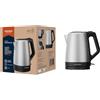 Grundig WK 4420 L bollitore elettrico 2.200 W di potenza 1,7 l, avvolgicavo, spegnimento automatico, elemento riscaldante nascosto in acciaio inox, per destrimani e mancini, acciaio inox/nero