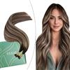 Ugeat Extension Capelli Veri Nanoring Castano Scuro con Cenere Extension Nano Ring Capelli Veri Marrone Balayage 40 cm Umani Lisci Invisibili 50 ciocche 50grammi