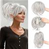 Sofeiyan Coda Cavallo Capelli Extension con grabber, Dritto Corto coda di cavallo un filo metallico morbido incorporato, Parrucca sintetica ponytail a clip per donna,Bianco Grigio