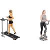 Sunny Health & Fitness Twister Stepper Machine, Height Adjustable Stepper w/Handlebars & LCD Monitor + Foldable Manual Treadmill, Compact Cardio Fitness, Durable Non-Electric Incline Exercise