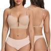 Joyshaper Donna Reggiseno Schiena Scoperta con Ferretto Sexy Bralette Push Up Scollo a U Profondo Backless Bra Brassiere, Beige, L
