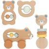 COLORBABY WOOMAX - Set di 4 sonagli in legno, motivo: orso, perline mobili, colori pastello, certificato FSC, bordi arrotondati, gioco educativo, giocattoli per neonati, giochi per bambini (39252)