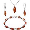AMBEDORA Grande set da donna Amber 324, finitura in argento Sterling lucido, ambra baltica color cognac, bracciale, ciondolo con collana e orecchino, Argento sterling, Ambra
