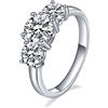 Mejewri Moissanite - Anelli di fidanzamento da donna, con tre pietre in argento Sterling 925, 2 carati, anelli H-V, Moissanite