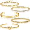 Mikqky 5 Pezzi Catena Bracciali Set, Bracciali a Catena Regolabili, Bracciale Impilabile In Oro, Braccialetti Con Ciondoli a Maglia Regolabili, Braccialetti Acciaio Inossidabile Placcati Oro 14K