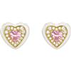 Zayka Jewelry Orecchini donna cuore a bottone in argento 925 placcati oro giallo 18K con pietre cubic zirconia rose e smalto bianco