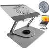 BeSokar Supporto per laptop in alluminio, girevole a 360°, pieghevole, con ventola magnetica per raffreddamento, compatibile con MacBook e dispositivi da 10 a 17,3 pollici (grigio chiaro)