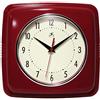Infinity Instruments Square Silent Retro 9 inch Mid Century Modern Kitchen Diner Retro Wall Clock Quartz Sweep Movement (Red)