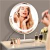 MantoLite Specchio Da Tavolo Rotondo Con Interruttore a Sfioramento, 40cm Grande Specchio Cosmetico Con Luci Ruotabile a 360°, Bianco LED Specchio per Trucco
