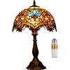 Kinbolas Lampada da tavolo in stile Tiffany 12 Paralumi in vetro colorato Lampada da comodino Lettura Antico Soggiorno Camera da letto Ufficio Vintage Art Déco Vittoriano