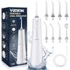 VIMMK Jet Dentale Idropulsore e Irrigatori Orali con 5 modalità di pressione dell'acqua e 8 punte sostituibili, ricaricabile e impermeabile IPX7, serbatoio 300 ml (bianco)