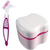 SagaSave Custodia per protesi e kit di spazzole, contenitore da bagno per dentiera con filtro e contenitore per dentiera [rosa]