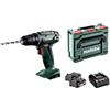 Metabo 161877 602207560 - Trapano avvitatore a batteria BS 18 18 V, 2 batterie agli ioni di litio da 2 Ah, con caricatore, in valigia, coppia massima: 24 Nm (morbida)/48 Nm (duro)