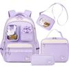 Amythe Set da 4 Pezzi Zaino Scuola Elementare Bambina, Nylon Impermeabile