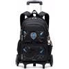 Amythe Zaino Trolley per Bambini Zaini Scuola Elementare, Zainetto Ragazzi da Viaggio con Carrello e Maniglia Telescopica, 6 Ruote, Nero