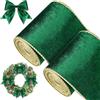 KAHEIGN 2 Rotoli Nastro di Velluto Natalizio, 11m x 10cm Larghezza Nastro di Velluto Impermeabile con Bordo Dorato per Natale Confezione Regalo Fai da Te Ghirlanda Fiocco Albero Decorazione (Verde)