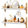 omedecal Mensole da Muro Design, 60cm Mensola da Parete per Cucina Bagno Soggiorno Studio Invisibile Montaggio a Parete Legno di Pino Massello, Set di 2, 60 x 15 x 2 cm - Bianco & Naturale