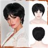 Sofeiyan Parrucca Corta Taglio Pixie,Parrucche da Donna Resistenti al Calore e Naturali con Frangia,Parrucca in Capelli Sintetici Nero da 23 cm,Uso Quotidiano e le Feste