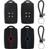 JiaHeHe 2 custodie per chiavi dell'auto, compatibili con Renault Smartkey a 4 tasti, per Clio, Espace 5, Talisman, Megane, Dacia Duster, custodia in silicone con 2 portachiavi (rosso e blu)
